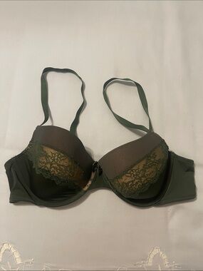 Adore Me Olive Green Lace-Trim Underwire Bra